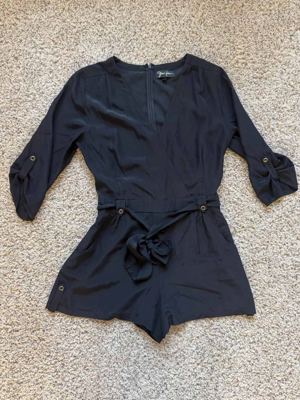 Yumi Kim Black Silk Wrap Romper Sz Large